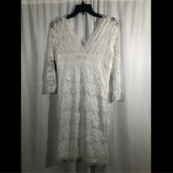 NWT $149 Marina‎ 3/4 Sleeve Tiered Sequin Lace Dress in Ivory [SZ 8 ] - Picture 7 of 8